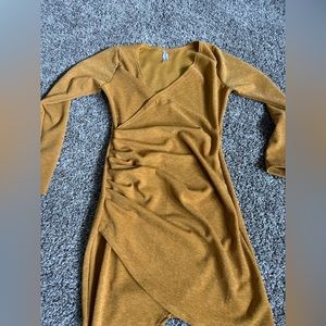 Glittery mustard wrap dress
